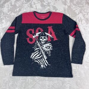 Y2K Sons of Anarchy Shirt Mens Large Red Gray SOA Grim Reaper Skull Grunge
